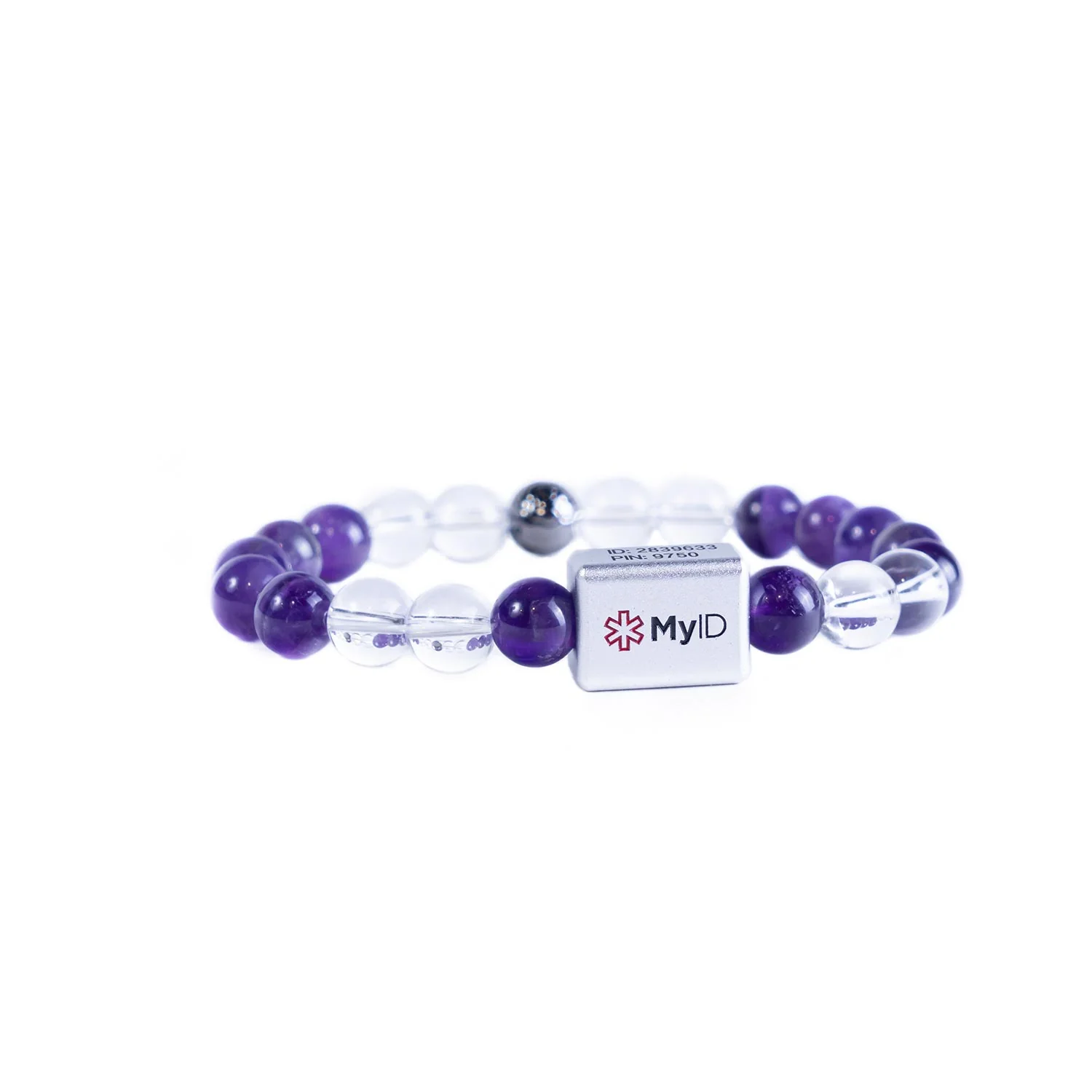 Amethyst + Aurora Clear Quartz Stone Medical ID Bracelet - Image 3