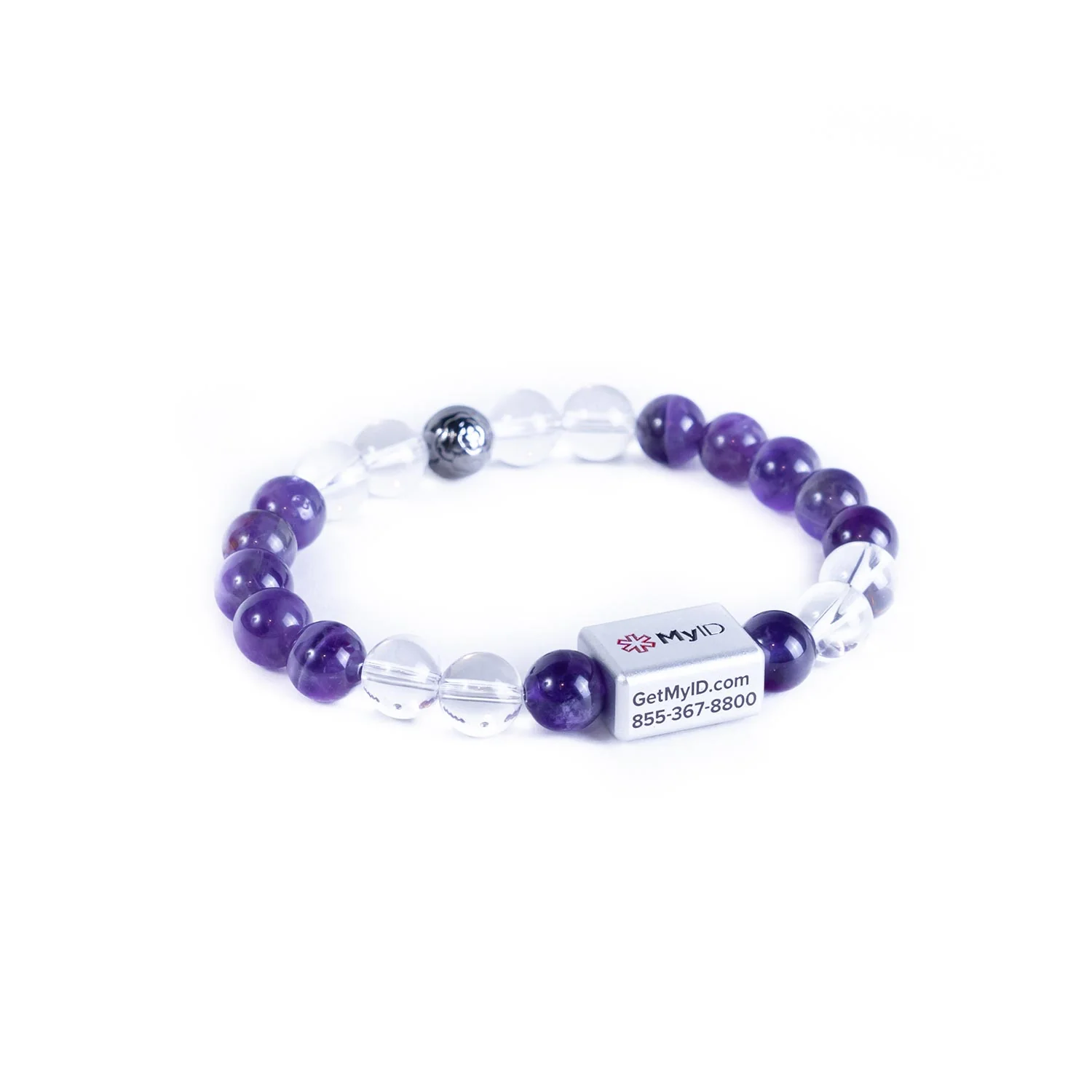 Amethyst + Aurora Clear Quartz Stone Medical ID Bracelet - Image 4